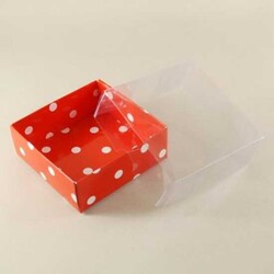 Asetat Kapaklı Kırmızı Puantiyeli Karton Kutu 8x8x3 Cm - 