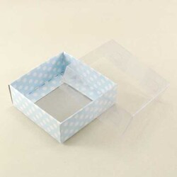 Asetat Kapaklı Mavi Puantiyeli Karton Kutu 8x8x3 Cm - 