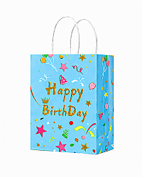 Kağıt Çanta Büklüm Sap 12x15x6 Happy Baskılı 25 Parça Mavi - 