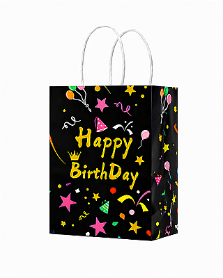 Kağıt Çanta Büklüm Sap 12x15x6 Happy Baskılı 25 Parça Siyah - 1