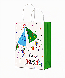 Kağıt Çanta Büklüm Sap 15x22x8 Happy Şapkalı Baskılı 25 Parça - 