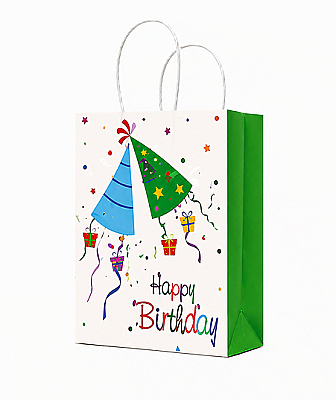 Kağıt Çanta Büklüm Sap 15x22x8 Happy Şapkalı Baskılı 25 Parça - 1