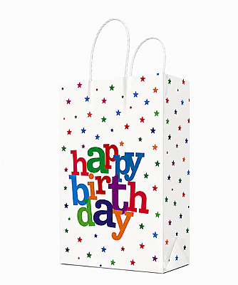 Kağıt Çanta Büklüm Sap 15x22x8 Happy Yıldız Baskılı 25 Parça - 1