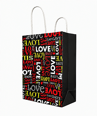 Kağıt Çanta Büklüm Sap 16x21x8 Love Baskılı 25 Parça - 1