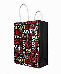Kağıt Çanta Büklüm Sap 26x32x12 Love Baskılı 25 Parça - 