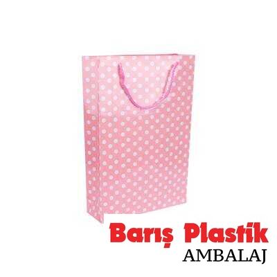 Karton Çanta 17 x 25 Cm Puanlı Pembe 25li - 1