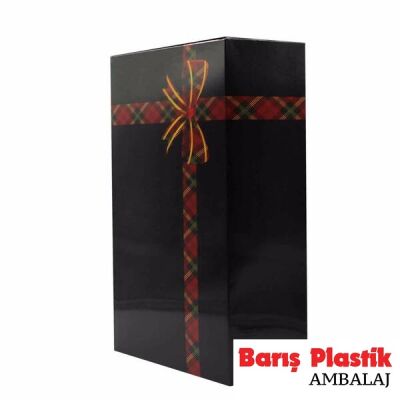 Katlama Kutu Ekose Fiyonk Detaylı Siyah 19*30*9 cm - 1