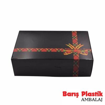 Katlama Kutu Ekose Fiyonk Detaylı Siyah 19*30*9 cm - 2